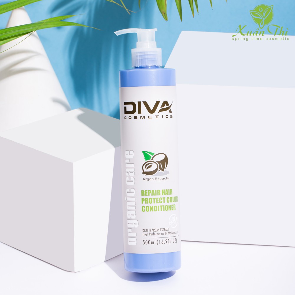 Dầu xả phục hồi giữ màu DIVA 500ml/750ml giàu Vitamin E, tinh dầu Argan và Keratin giúp nuôi dưỡng và giữ bền màu tóc