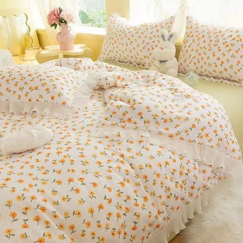 Bộ Chăn Ga Gối Bèo Phong Cách Tiểu Thư. Nhẹ Nhàng Nữ Tính