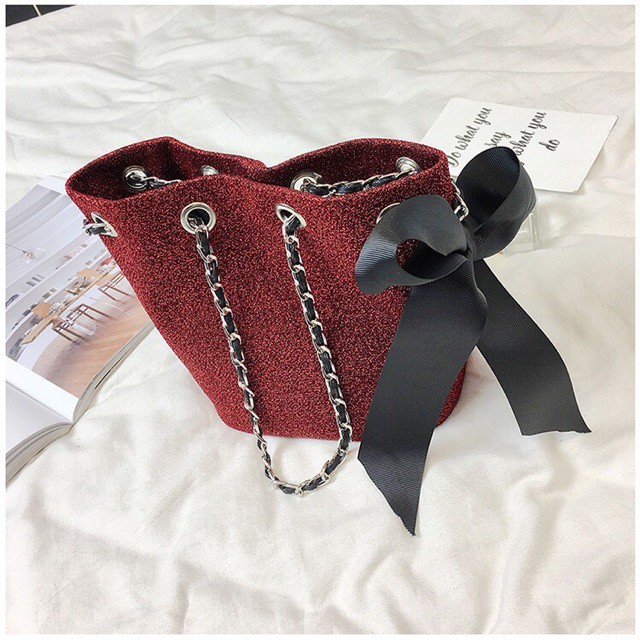 Túi đeo chéo nhũ đính nơ siêu xinh hottrend