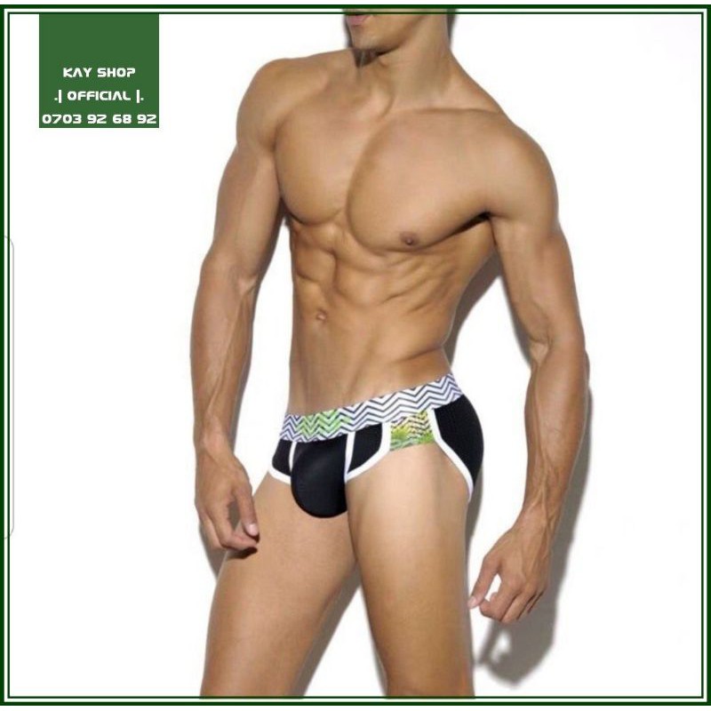 Quần lót nam sexy ES thun nylon đục lỗ thoáng khí có viền - Quần sịp nam thiết kế bản lưng thun gợn sóng