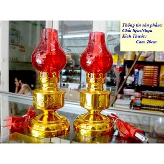cặp đèn dầu đỏ cắm điện bóng cà na cao 20cm