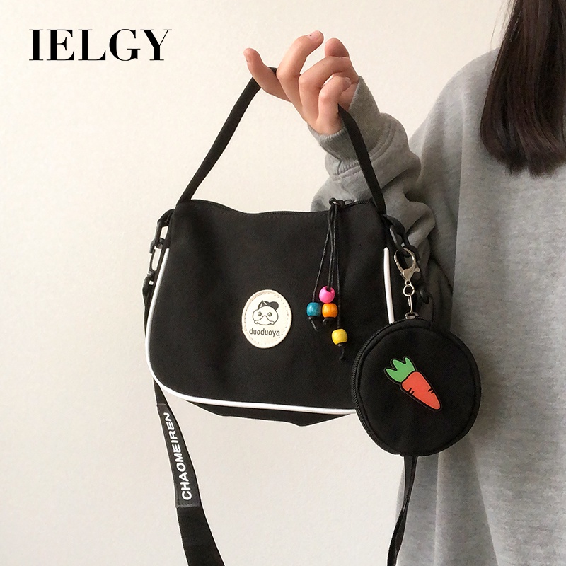 Túi đeo chéo vai IELGY chất vải canvas hình vuông đa năng có dây đeo bản rộng cho nữ