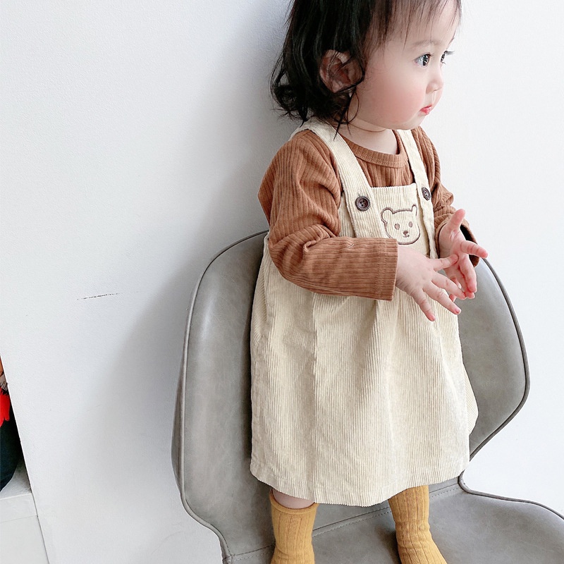 Đầm Mùa Đông Không Tay In Hình Gấu 3D Dễ Thương Phong Cách Hàn Quốc Cho Bé Gái Sơ Sinh