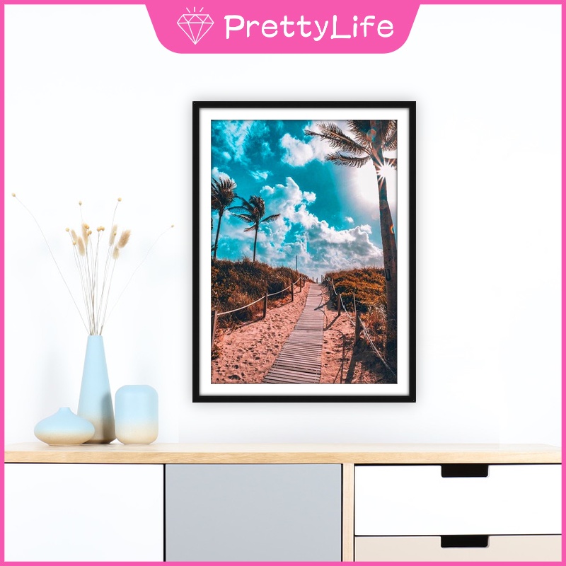 Bộ tranh đính đá 5D họa tiết hoàng hôn trên bãi biển độc đáo kích thước 30x40cm diy dùng trang trí