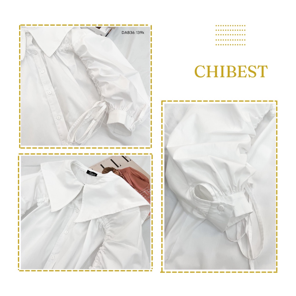 Áo sơ mi nữ cổ lá form rộng kiểu dài tay rút dây CHIBEST DAB36