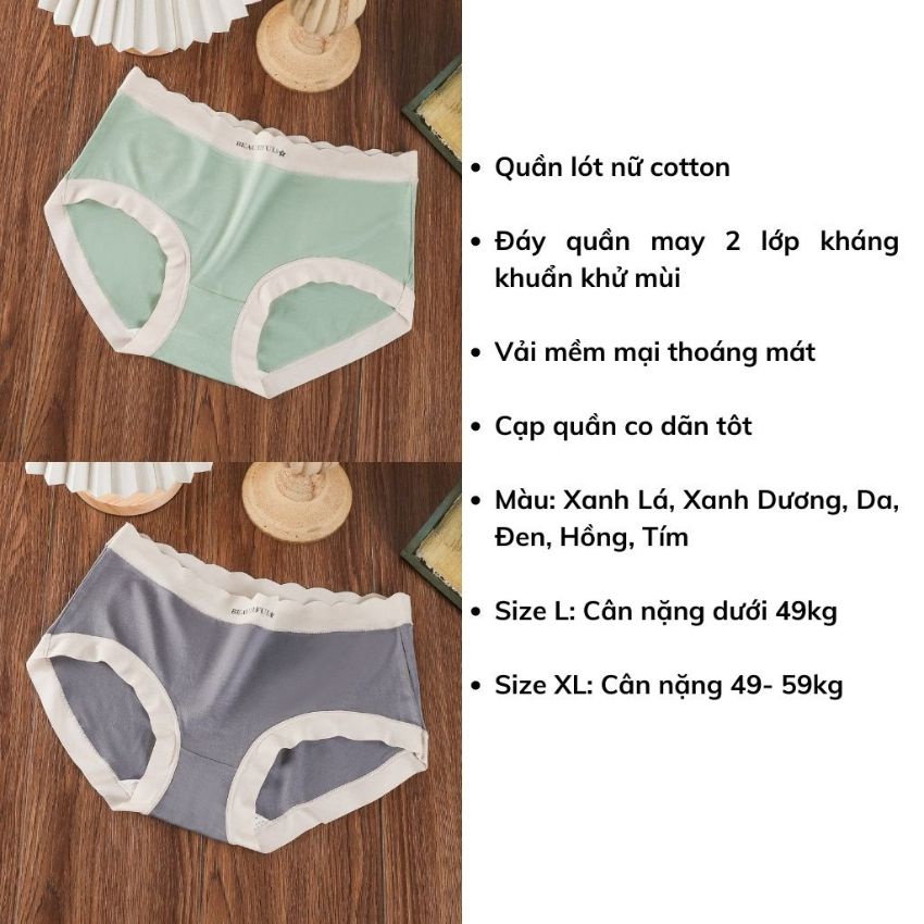 Quần lót nữ cao cấp chất liệu cotton, quần chíp đơn giản đáng yêu ôm dáng kháng khuẩn thoáng mát Kingshop L058