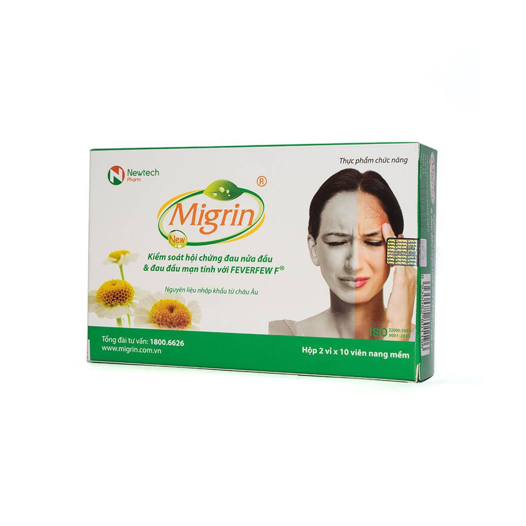Migrin New -Hỗ trợ giảm chứng đau nửa đầu, đau đầu mạn tính. Giảm cường độ đau, tăng tuần hoàn máu lên não