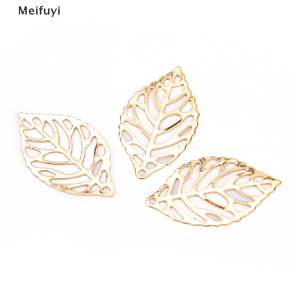 [Meifuyi] 50PCS Charm Filigree Hollow Leaves Pendant DIY Jewelry Making Leaves Metal Craft COD