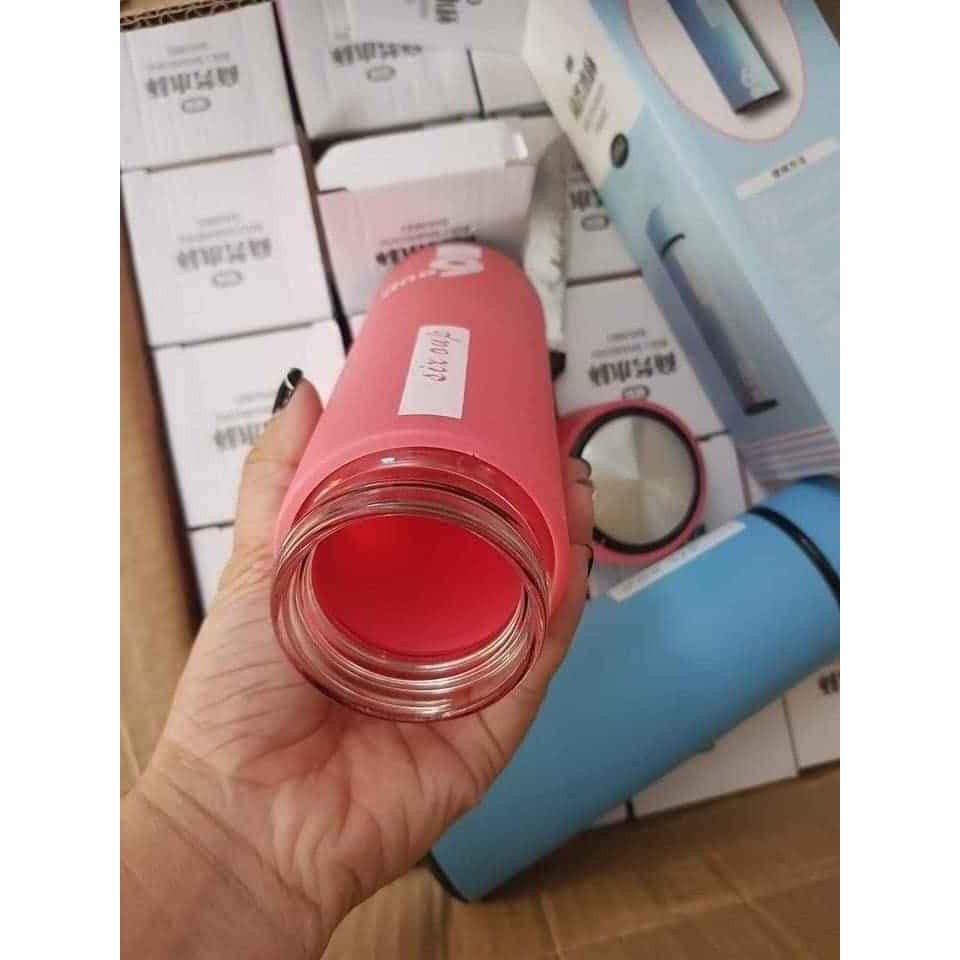 Bình thủy tinh 400ml bọc lớp vỏ lúa mạch sắc màu - bình nước cho bé đi học