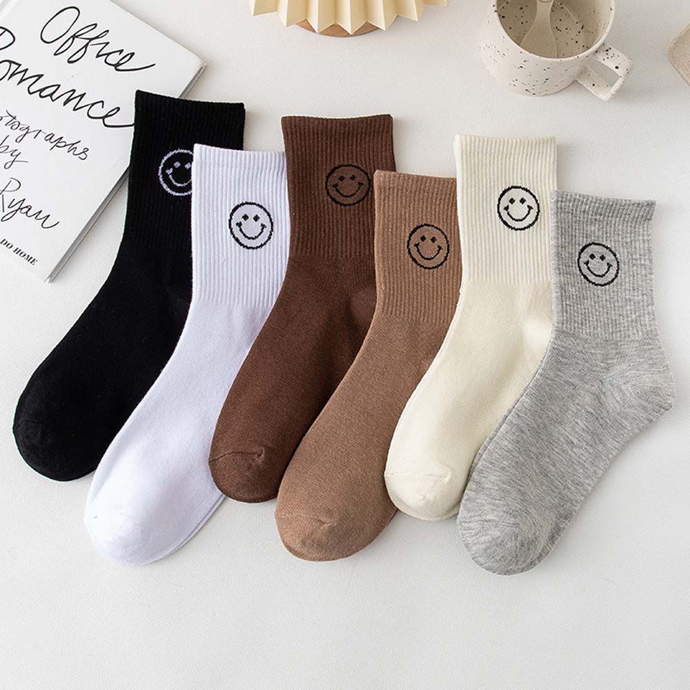 Vớ cotton cổ vừa in hình mặt cười dễ thương phong cách Hàn Quốc cho nữ