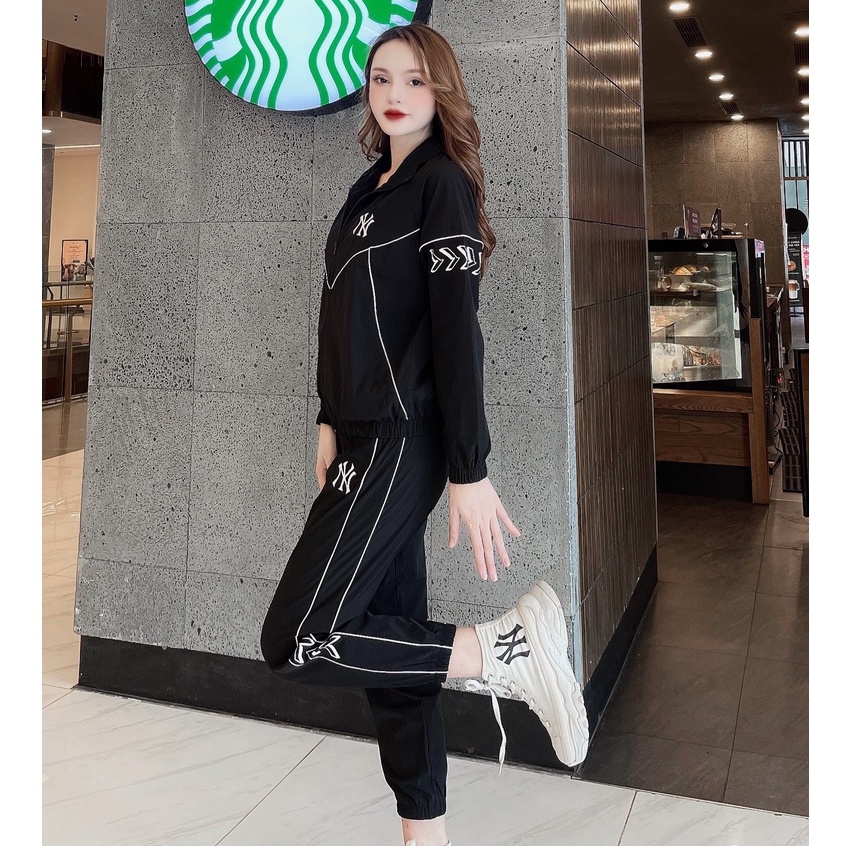 Bộ gió nữ NY set bộ thể thao nữ thu đông 2 lớp vải gió lót lưới DBNU3