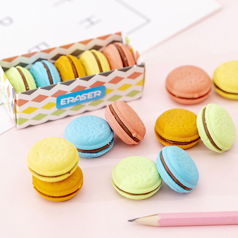 Bộ Gôm Tẩy Bằng Cao Su Mềm Hình Bánh Mì Macaron Mini Xinh Xắn