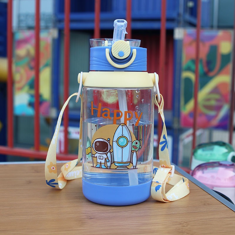 Bình Đựng Nước Happy Dễ Thương Có Vạch Báo Giờ Uống Nước bé đi học