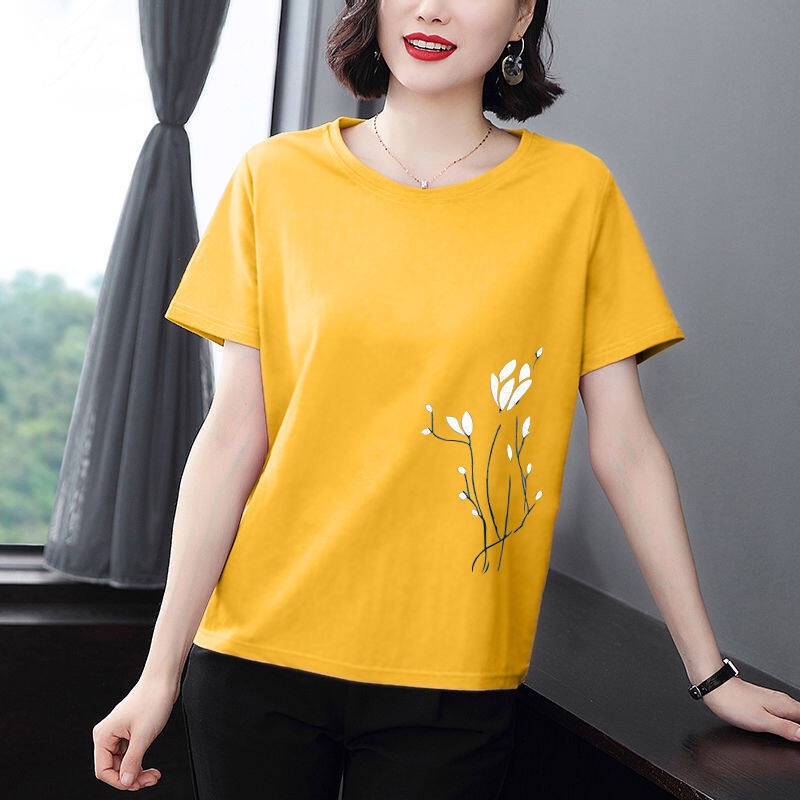 Áo Thun Cotton Tay Lỡ Cổ Tròn Dáng Rộng Thời Trang Mùa Hè Hàng Mới Dành Cho Phụ Nữ Trung Niên 2022