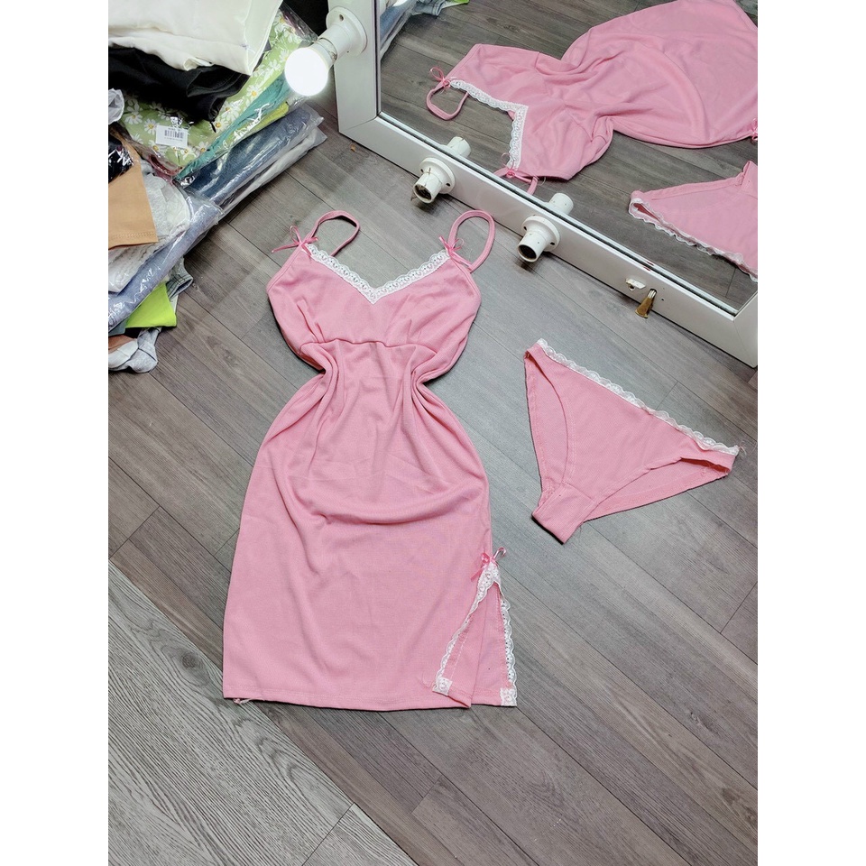 Váy ngủ sexy gợi cảm thun gân 2 dây CUN9145 đồ ngủ nữ hai dây đầm ngủ đẹp sang chảnh tặng kèm quần chip xinh xắn