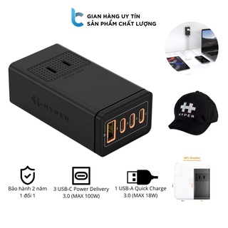 Sạc Đa Cổng HyperJuice GaN 100W 3C1A Stackable Tặng Kèm Nón Hyper