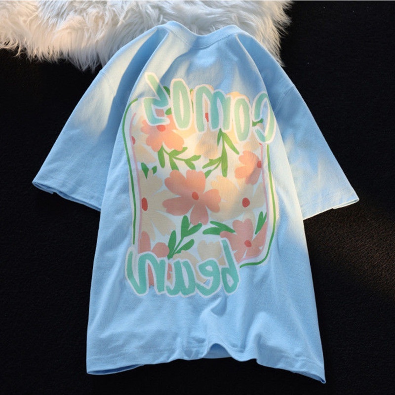 Áo Thun Ngắn Tay Dáng Rộng In Hoa Thời Trang Mùa Hè Dành Cho Nữ