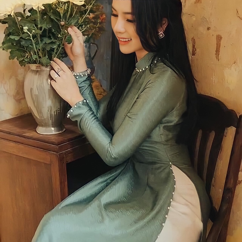 Áo dài truyền thống lụa vân gỗ-kèm ảnh thật