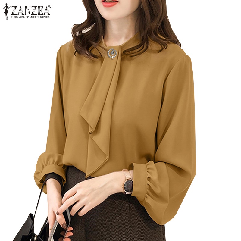 Áo kiểu nữ ZANZEA cổ tròn tay phồng cài nút sau lưng phong cách cổ điển thanh lịch thời trang
