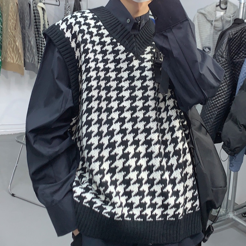 Áo len không tay cổ chữ V thiết kế dáng rộng phong cách Hàn Quốc thời trang xuân thu cho nam
