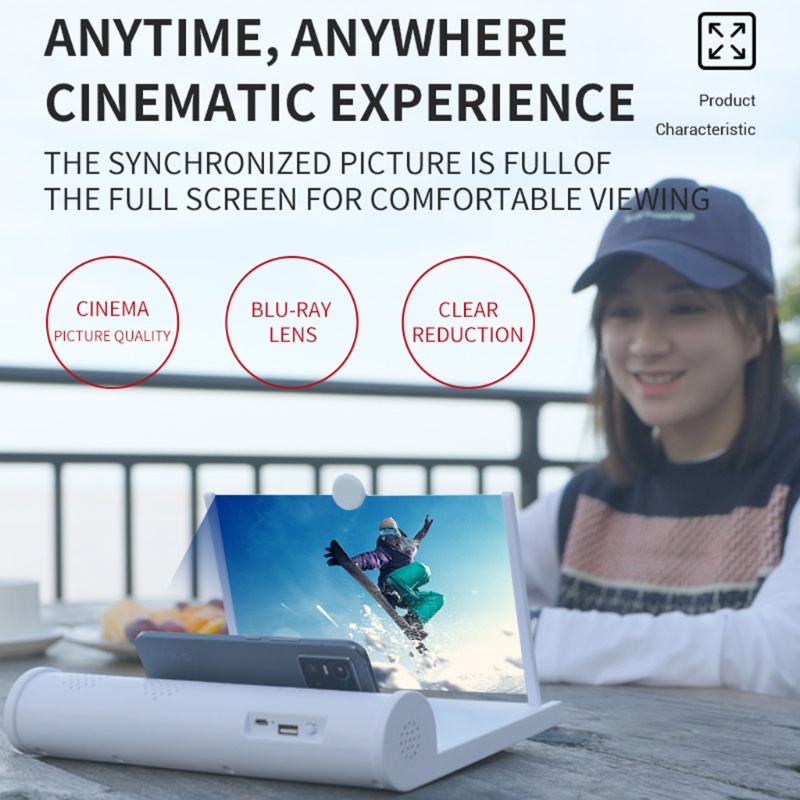 Bộ Khuếch Đại Màn Hình 3D Độ Nét Cao Kèm Giá Đỡ Điện Thoại Có Thể Gập Lại