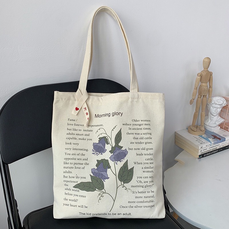 Túi Tote Vải Canvas Đeo Vai Phong Cách Vintage