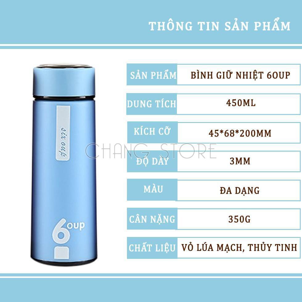 Bình nước thủy tinh giữ nhiệt bọc nhựa 6OUP 450ml siêu tiện lợi