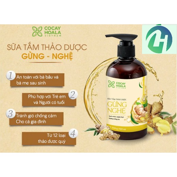 COMBO Dầu Gội Hà Thủ Ô - Sữa Tắm Gừng Nghệ COCAYHOALA (300ml/chai)