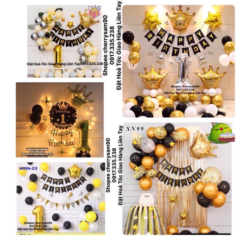 Bóng  HPBD Đen Nhũ Vàng 30BóngTặng Bơm -Keo Dán Bóng