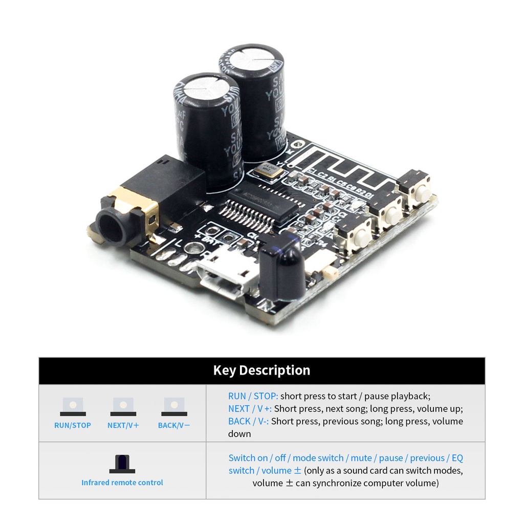 Bảng mạch giải mã âm thanh MP3 ADIEEPEN VHM-314 V3.0 bluetooth 5.0 kèm phụ kiện dành cho xe hơi