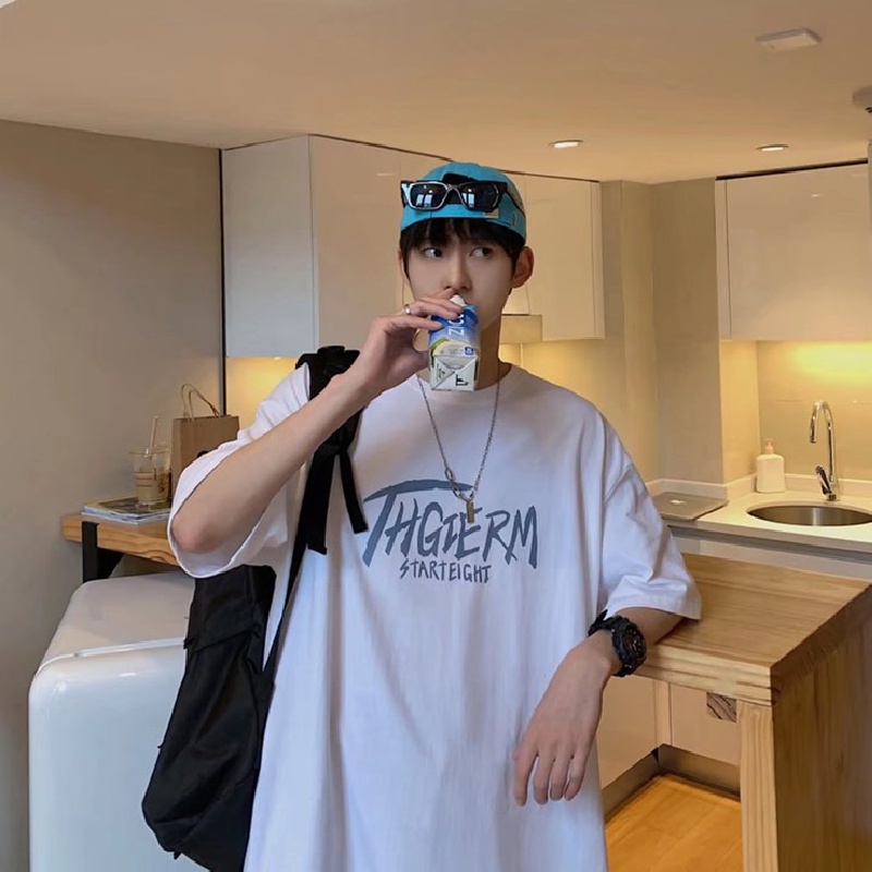Áo Thun Nam Dáng Rộng In Chữ Phong Cách Hàn Quốc Thời Trang Mùa Hè Thoải Mái Cỡ M-8XL