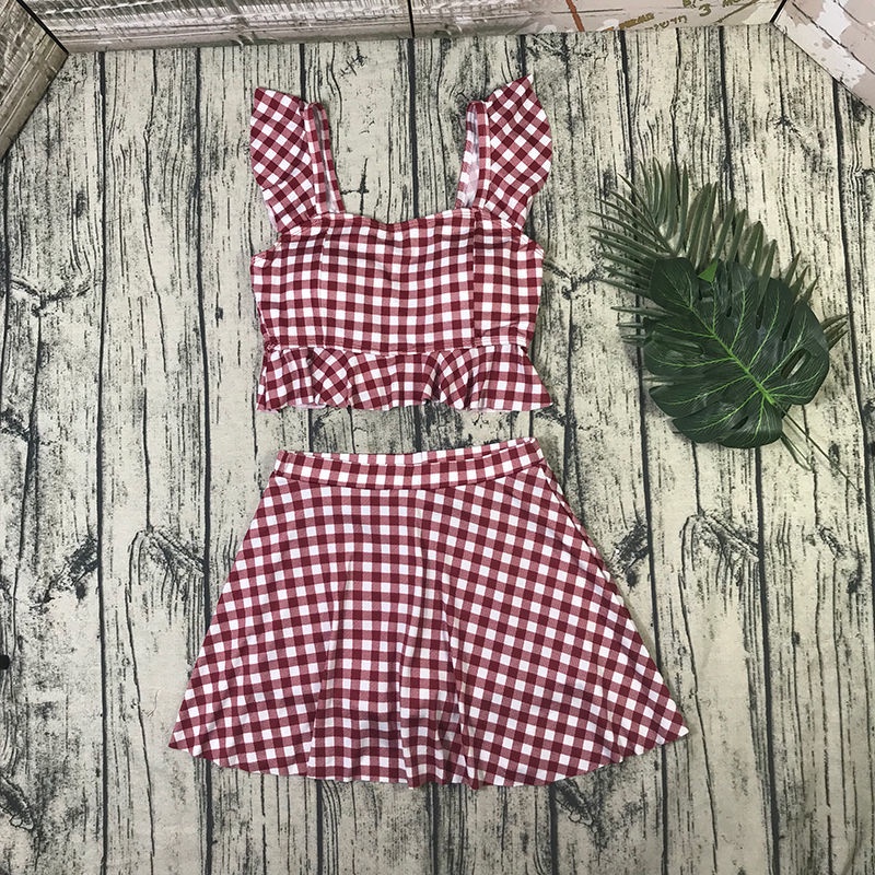 Bộ Đồ Bơi Hai Mảnh Họa Tiết Sọc Caro Kèm Quần Boxer Thời Trang Mùa Hè Cho Nữ