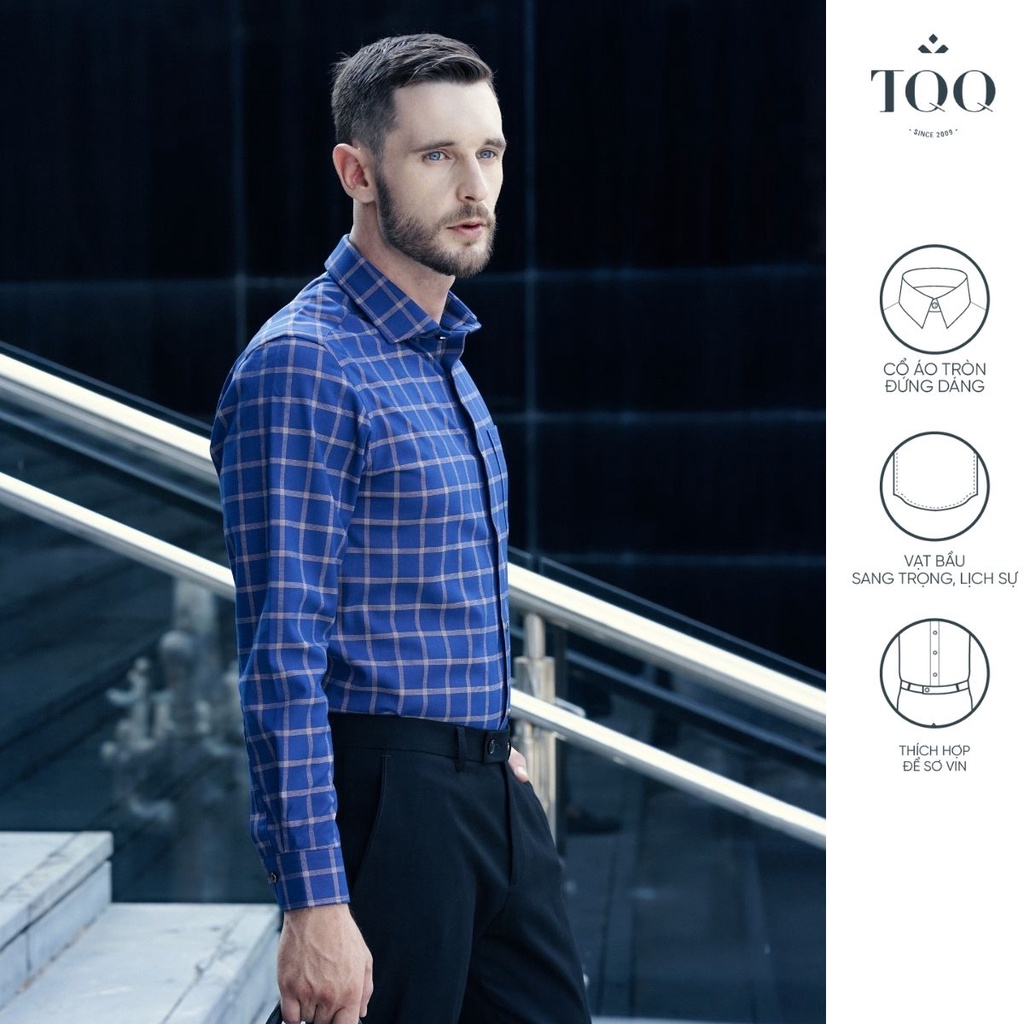 Áo sơ mi nam dài tay TQQ dáng Slimfit Công Sở K261CS họa tiết kẻ màu tinh tế, sang trọng
