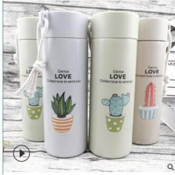 [XẢ KHO+FREE SHIP] Bình nước in hình xương rồng nhiều màu 400ml cute