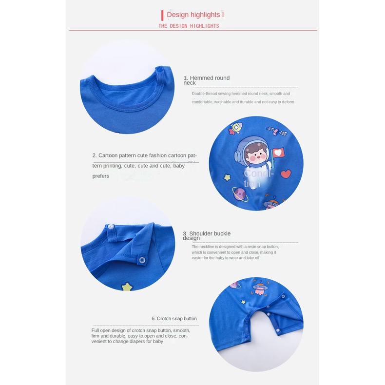 Bộ Áo Liền Quần Tay Ngắn Bằng Cotton Giả Nhiều Màu In Họa Tiết Động Vật Hoạt Hình Cho Bé Sơ Sinh 0-24 Tháng