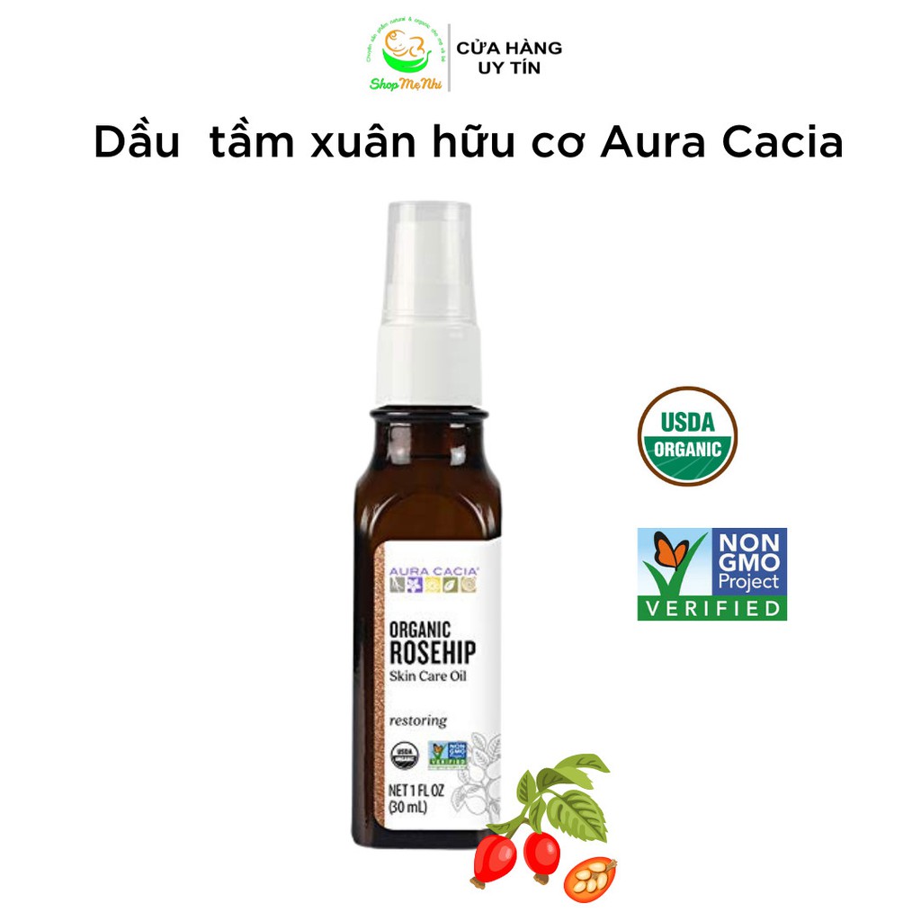 Dầu nụ tầm xuân hữu cơ Aura Cacia Rosehip oil 30ml.