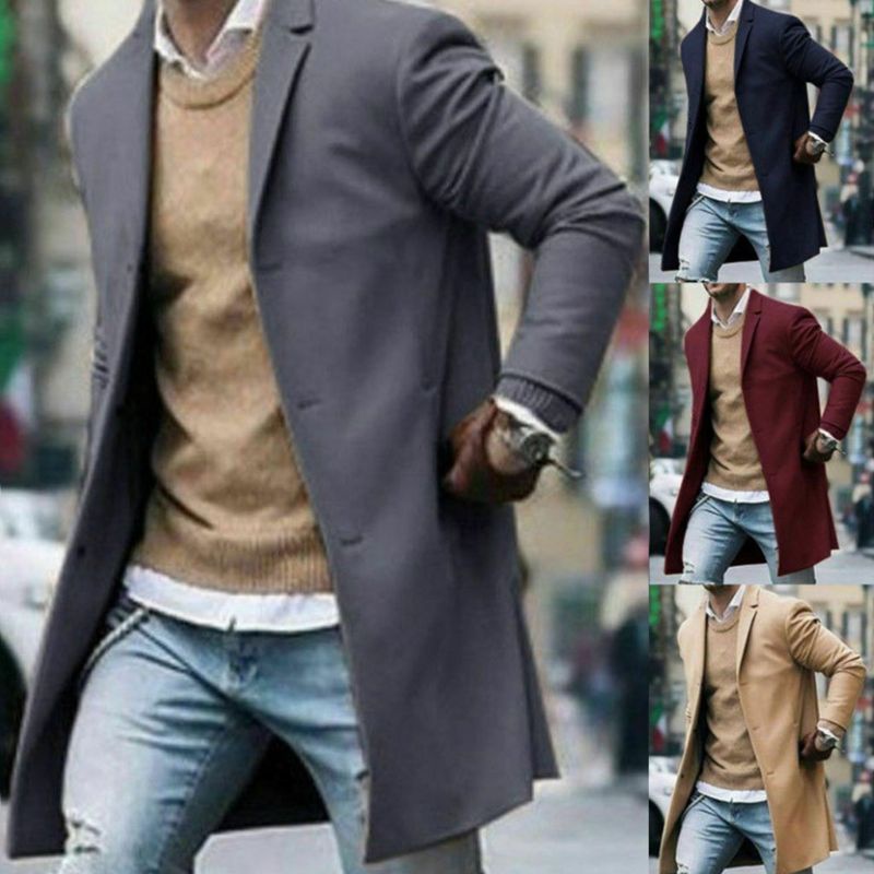 Áo Khoác Len Dáng Dài Giữ Ấm Thời Trang Mùa Đông Cho Nam