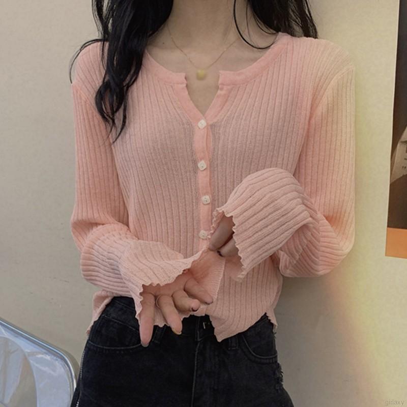 Áo khoác cardigan dệt kim dài tay cổ chữ V màu trơn thời trang Hàn Quốc trẻ trung