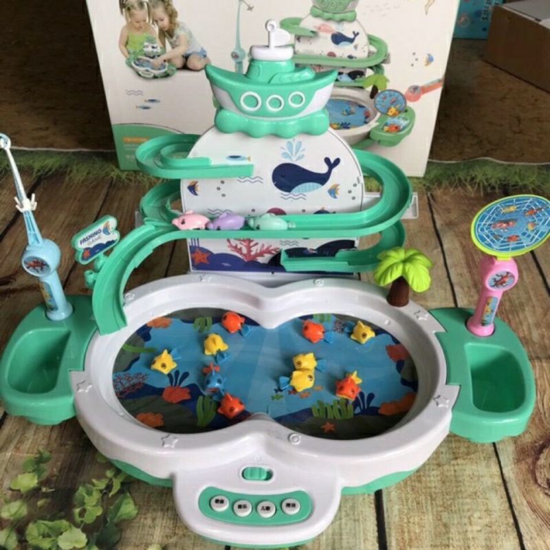 đồ chơi câu cá nhạc nước cho bé có cầu trượt, cá bay, phát nhạc, sạc pin freeship tặng dây sạc usb