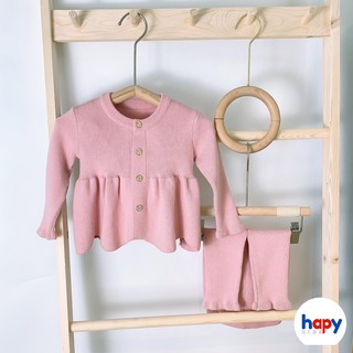 Đồ bộ bé gái thu đông 2021, bộ len bé gái từ 0-4 tuổi (7 - 16kg) Hapykids AB06