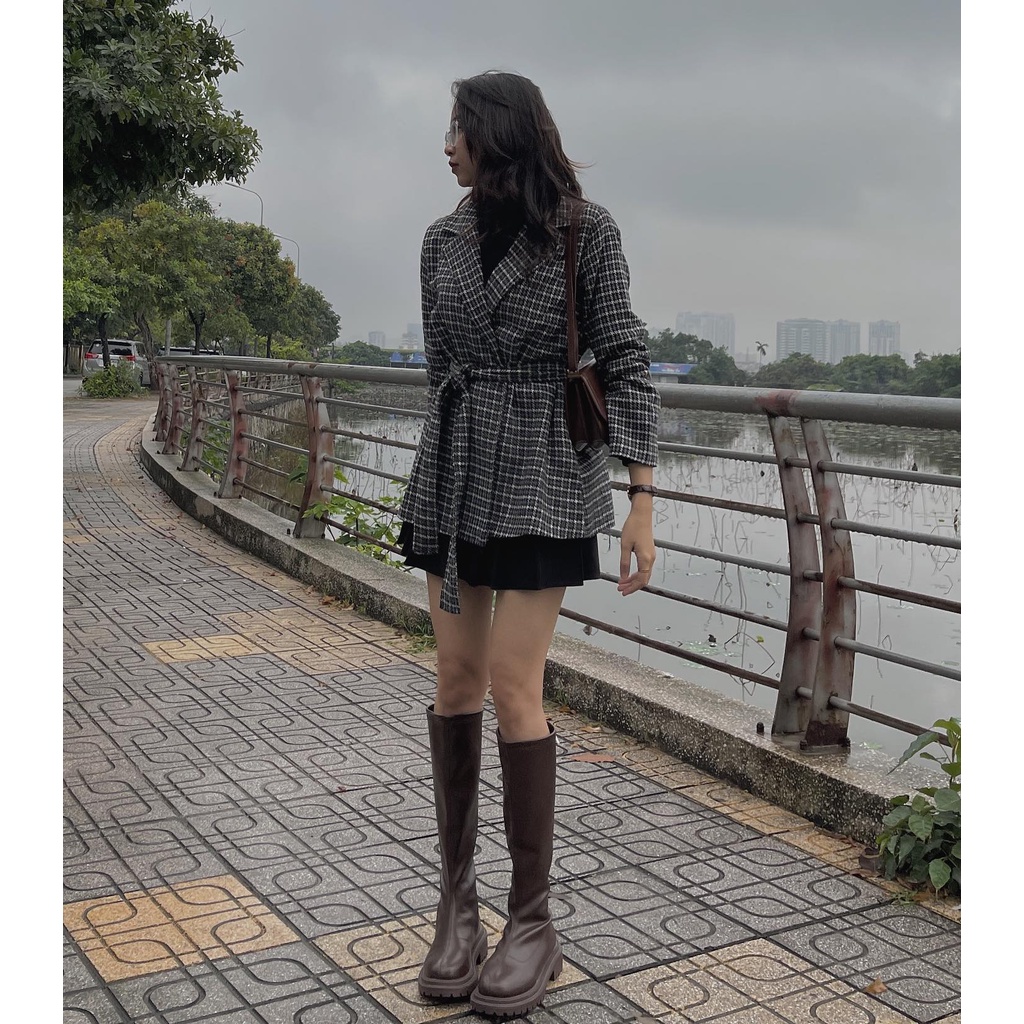 Khoác dạ kẻ kèm đai 6022 | BigBuy360 - bigbuy360.vn