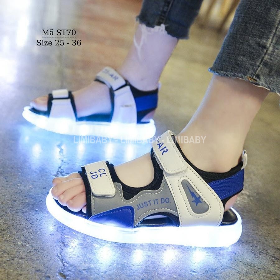 Giày sandal phát sang có đèn LED cho bé trai 7 màu 4 chớp sạc USB siêu bền mang thời trang cho trẻ em 3 - 12 tuổi ST70