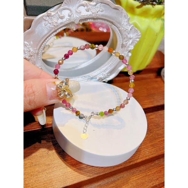Lắc bạc đeo tay tourmaline xinh xắn