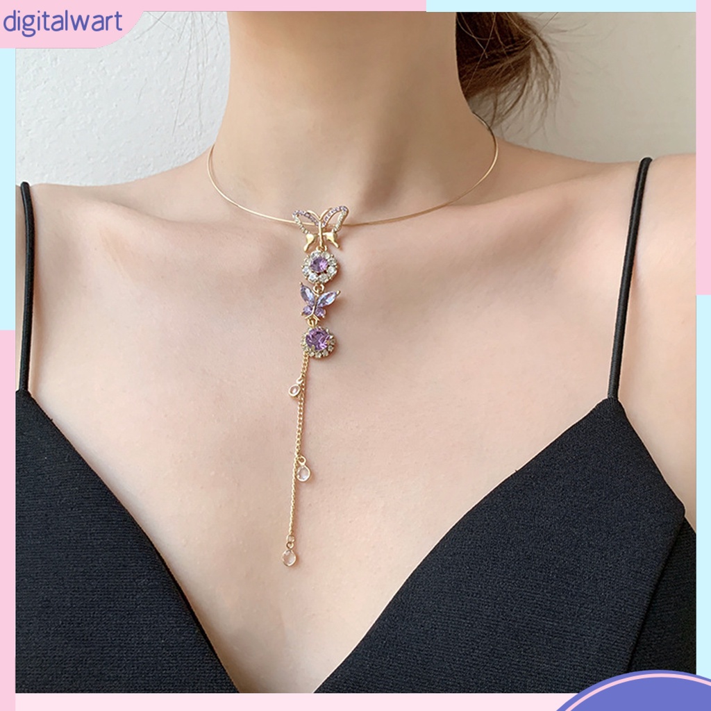 Vòng Cổ Choker Mặt Hình Bướm Đính Đá Có Thể Điều Chỉnh Kích Cỡ