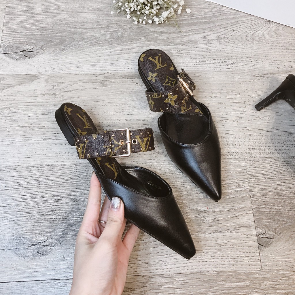 Giày Cao Gót, Giày Sục Nữ Mũi Nhọn Da Mềm Họa Tiết Phối Quai Ngang Cao 2Cm Đế Chống Trượt không Kêu Minhtushoes Giày Dép | BigBuy360 - bigbuy360.vn