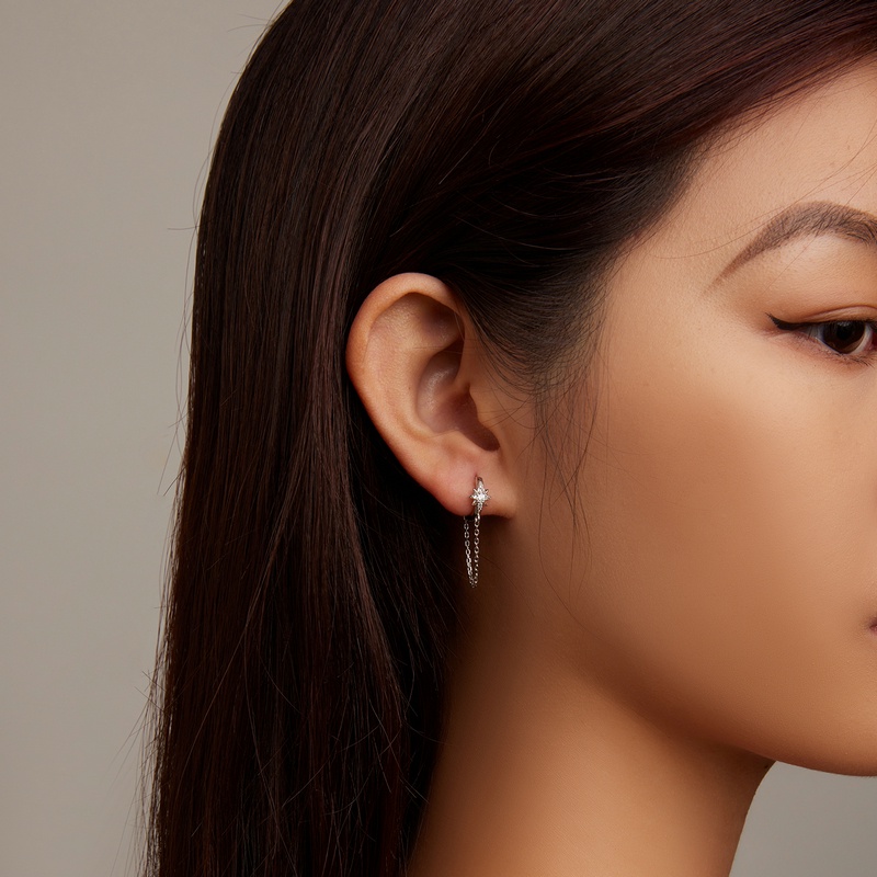 BAMOER Bông Tai bạc 925 HìNh Ngôi Sao ĐíNh Đá ThờI Trang