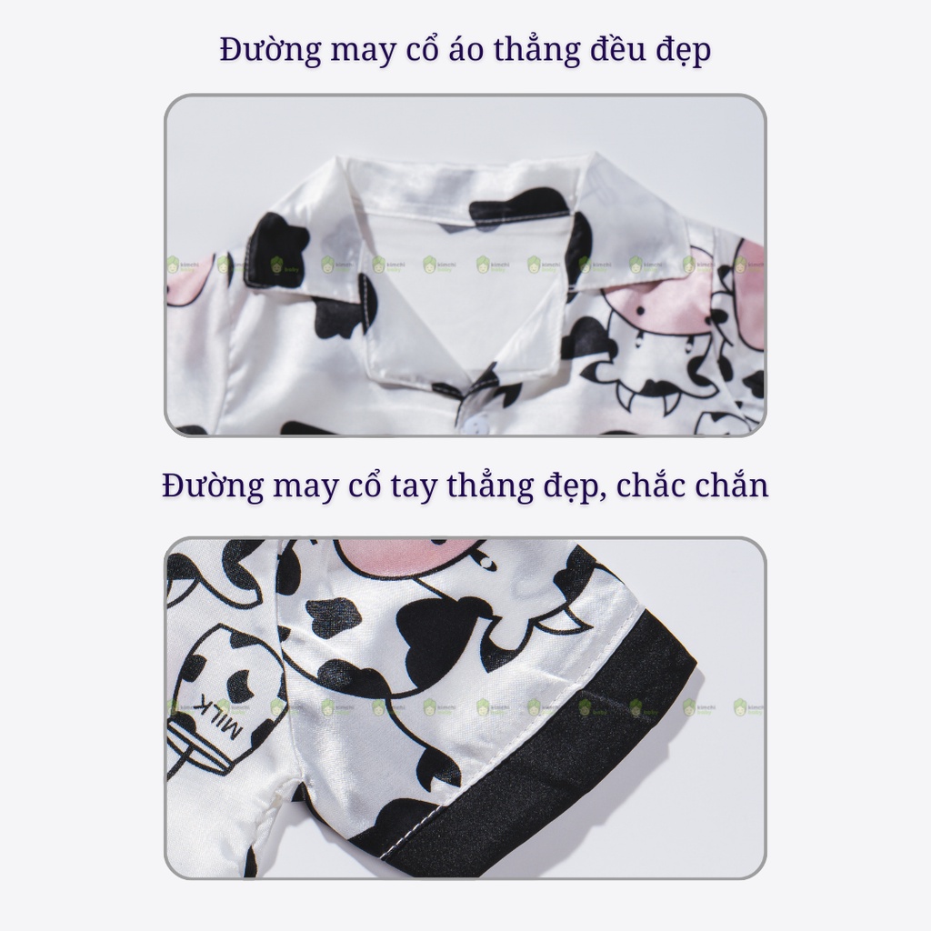Bộ Pyjama Bé Gái KIMCHIBABY Vải Lụa Mềm Mát Hoạ Tiết Bò Sữa, Bộ Đồ Cho Bé Mặc Nhà Mùa Hè CK29