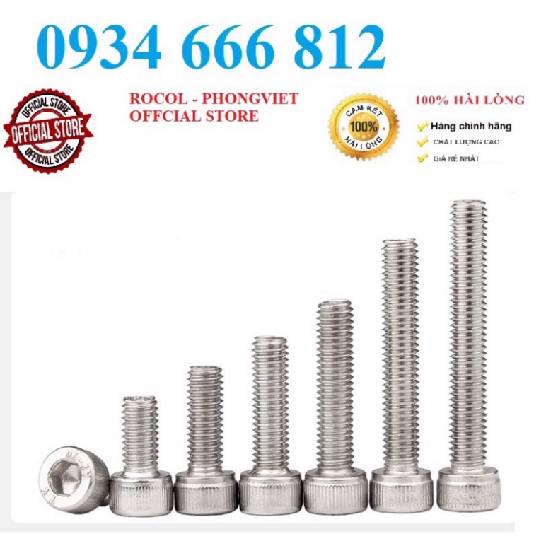 Set 10 cái Bulong lục giác chìm đầu trụ INOX 304 M6, M6X10, M6X12, M6X16,M6X20,M6X25.....