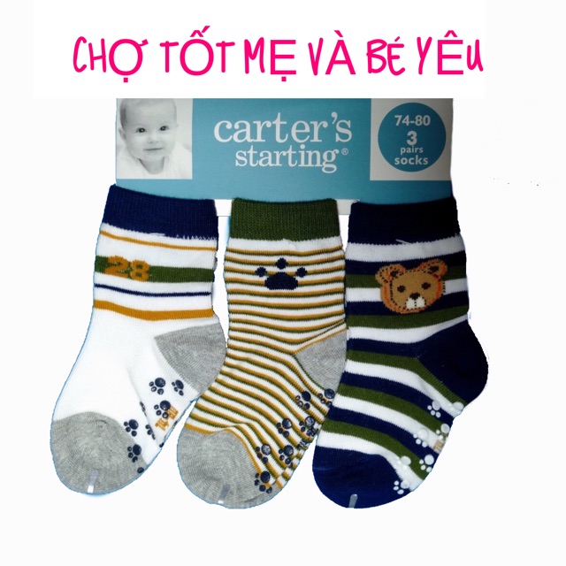 [CỔ CAO] SET 3 TẤT,VỚ CHÂN CARTER CHO BÉ CÓ CHỐNG TRƯỢT (7-20kg)