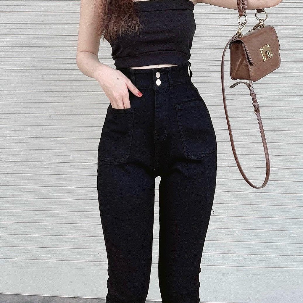 Quần Jean Skinny Nữ Dáng Ôm Lưng Siêu Cao 2 cúc 2 túi nổi Basic R.I.U STORE
